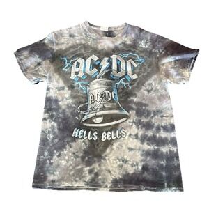 Tie Dye AC/DC T-Shirt Hells Bells Grey Blue Short Sleeve Delta Tag M Medium